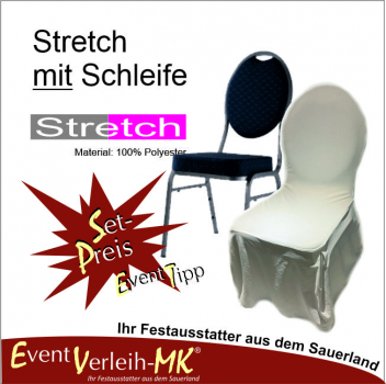 Bankettstuhl & Stuhlhusse mit Schleife - weiß - stretch - inkl. Reinigung